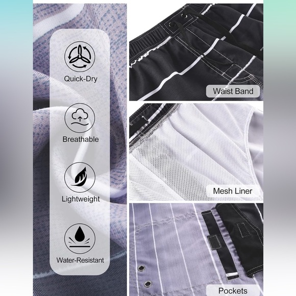 unitop Men's Swim Trunks Quick Dry Summer Striped Beach Board Shorts with Lining - Picture 4 of 6